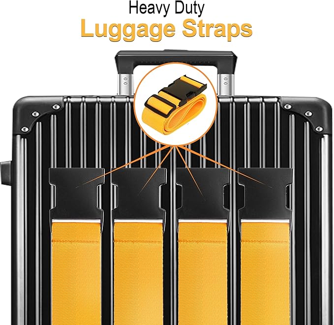 Luggage Straps for Suitcases TSA Approved Travel Belt 4 Pack by Chelmon (Yellow)