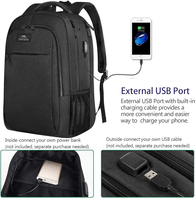 MATEIN Extra Large Backpack, 17 Inch Travel Laptop Backpack with USB Charging Port, Anti Theft TSA Friendly Business Work College Computer Backpack for Men Women, Black