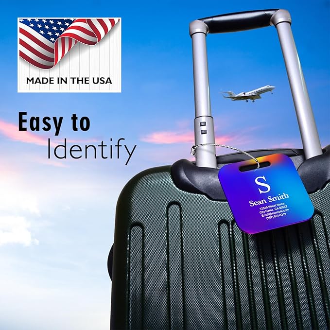 Luggage Tags for Suitcase - Personalized Engraved Rose Gold Metal Tag for Cruise Travel - Custom Name Tags Suitable for Bags and Backpacks
