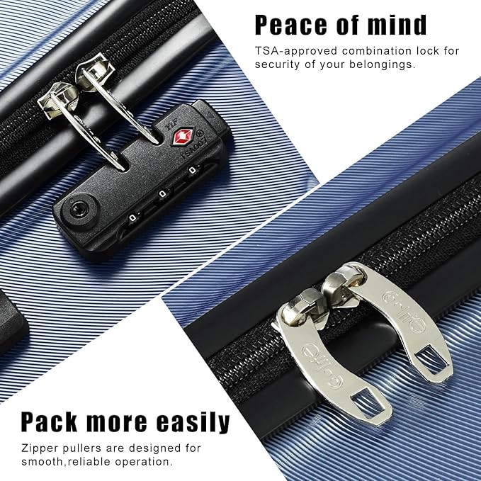 Coolife Luggage Suitcase Carry-on Spinner TSA Lock USB Port Expandable (only 28’’) Lightweight Hardside Luggage (Gray, S(20in_carry on))