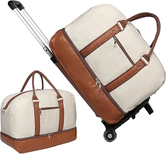 seyfocnia Rolling Duffle Bag with Wheels, Duffle Bag for Travel Women Carry On Luggage Wheeled Overnight Weekender Bag Men
