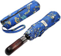 Balios Travel Folding Umbrella with Real Wood Handle Auto Open Close Vented Windproof Canopy - Designed in UK