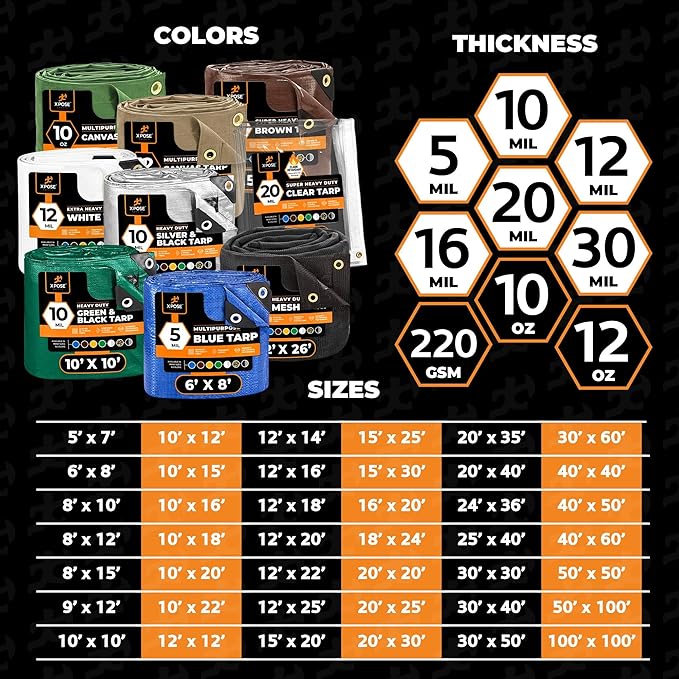 Multipurpose Protective Cover Brown Poly Tarp 16' x 20' - Durable, Water Resistant, Weather Resistant - 5 Mil Thick Polyethylene - by Xpose Safety