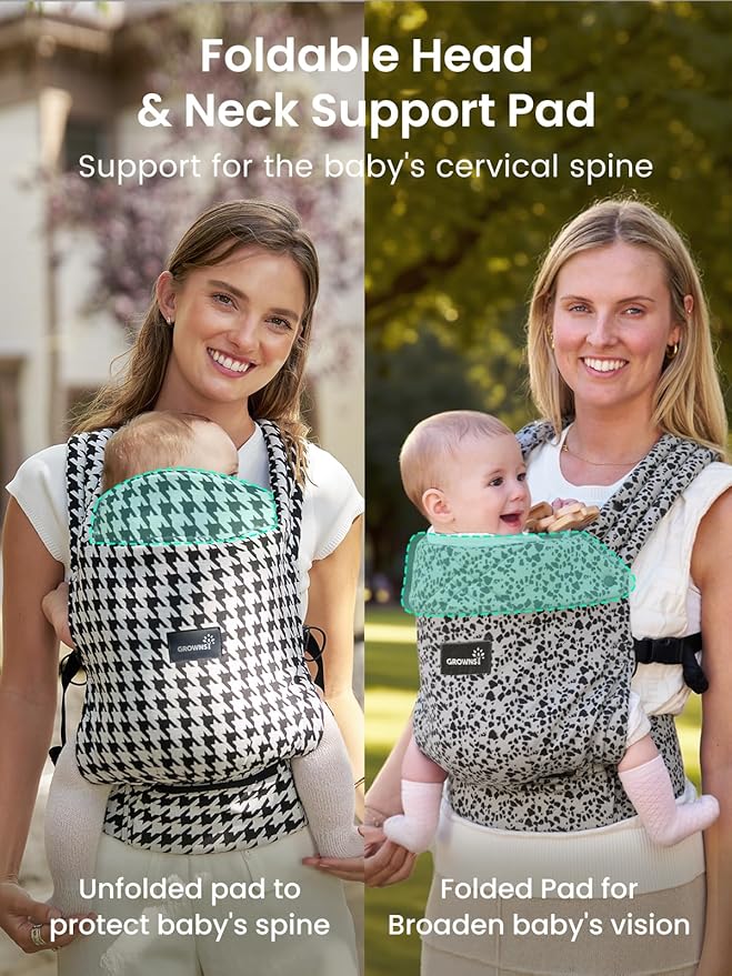 GROWNSY Baby Carrier Newborns to Toddlers, Ergonomic Baby Toddler Carrier Wraps with Head Support, Easy to Wear, Infant Carrier Baby Gift, Travel and Hiking Friendly, 7 to 44 lb (Gray-Leopard)