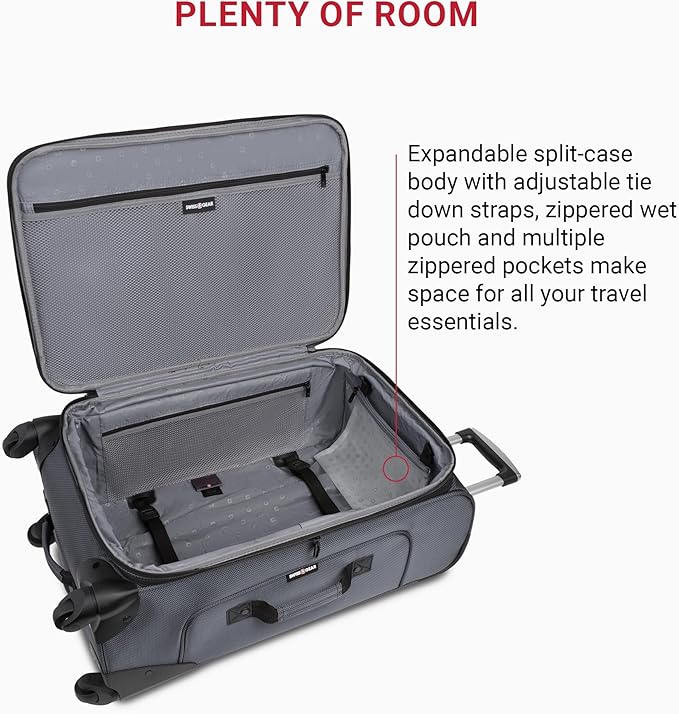 SwissGear Sion Softside Expandable Luggage, Dark Grey, Checked-Medium 25-Inch