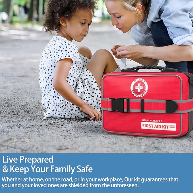 Upgrade Comprehensive Premium First Aid Kit, Labeled Compartments Trauma Kits with Shoulder Strap, Large Emergencies Medical Kits for Home, Truck, Camping, Sports, Outdoor Emergencies -401 Piece Set