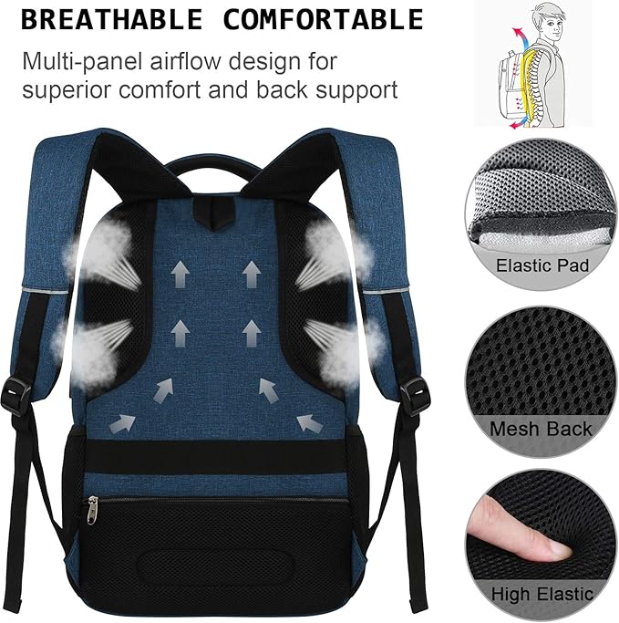 17 Inch Laptop Backpack, Business Anti Theft Slim Durable Laptops Backpack with USB Charging Port, Water Resistant College Computer Bag Gifts for Men & Women Fits 15.6 Inch Notebook-Blue