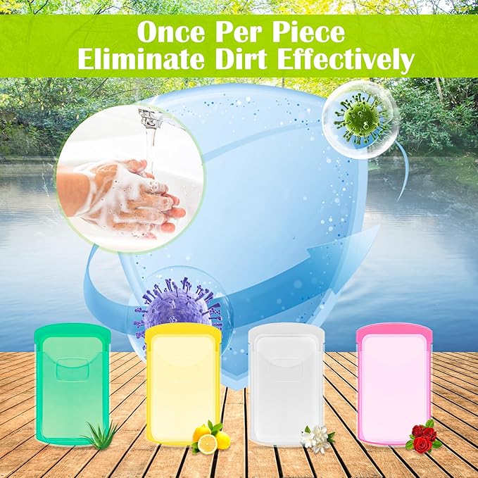 2 Boxs (100 Sheets) Hand Washing Soap Sheets for Outdoor Travel,Portable Camping Hand Soap,Hiking Washing Hand Bath Paper Soap for Travel,BBQ,Party,School,Girls(Yellow&Pink)