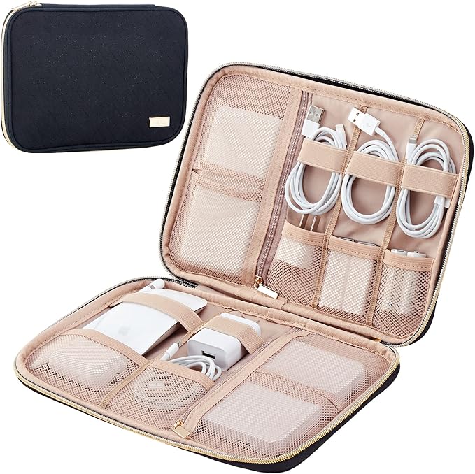 NISHEL Travel Cord Organizer Case, Tech Electronic Bag, Essentials for Charger, Cable, Phone, Hard Drive, USB, SD Card, Black