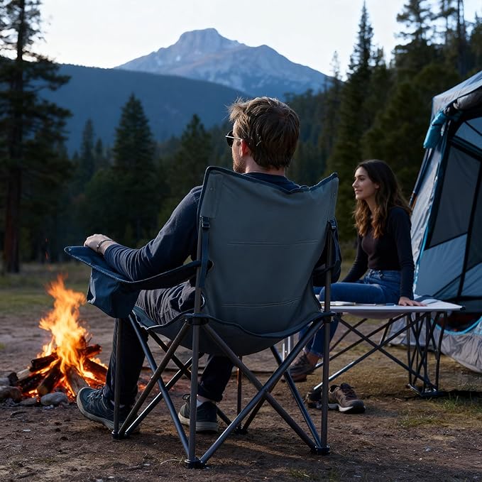 TIMBER RIDGE Oversized Folding Camping Chair Support 550 LBS, Heavy Duty Portable Chairs with Cup Holder Side Pocket for Lawn, Outdoor Picnic, Fishing, 2 Pack(Navy)