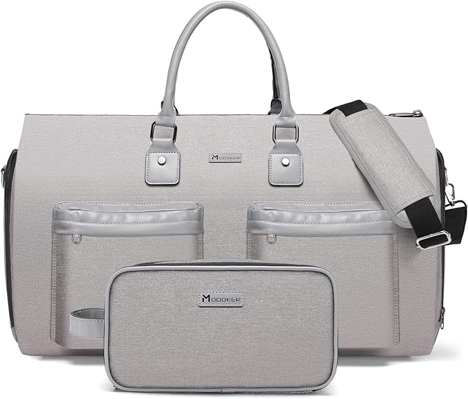 Convertible Garment Bag with Toiletry Bag, Modoker Carry on Garment Duffel Bag for Men Women - 2 in 1 Hanging Suitcase Suit Travel Bags, Light Grey