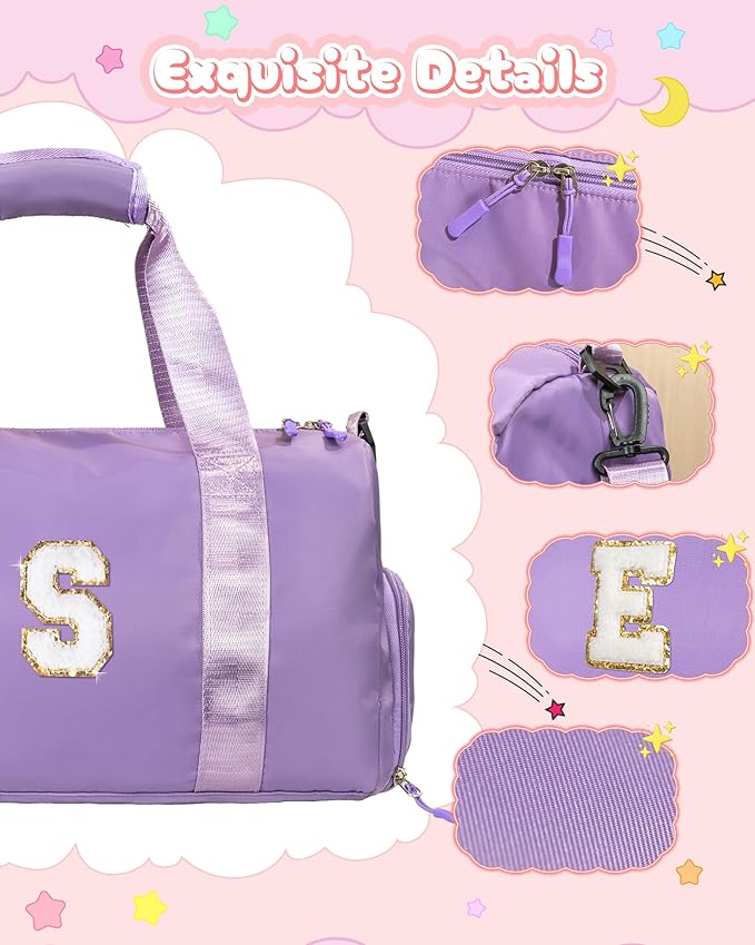Gifts for 3 4 5 6 7 8 9 10 Year Old Girls-Girl Gym Bag with Shoe Compartment, Kid Personalized Weekender Overnight Bags, Initial Travel Tote with Makeup Pouch, Graduation Gift (Letter M)