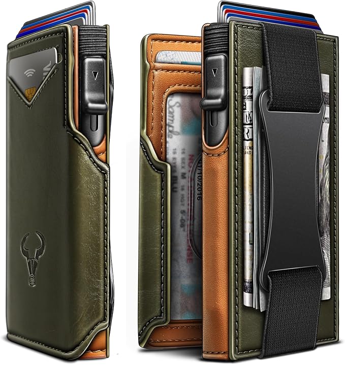 BULLIANT Men Wallet Gift Boxed,Slim Front Pocket Wallet Money Clip Card Holder 3.8"x2.7",Pop-up Access