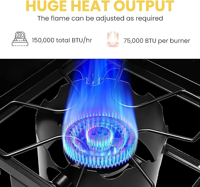 VIVOHOME 150,000 BTU Double Burner Propane Stove, Heavy-Duty Outdoor Portable Camp Stove with Windscreen & Detachable Legs for Camping, Backyard, BBQ Cookouts