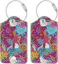 Fintie Luggage Tags, Privacy Cover ID Label with Stainless Steel Loop and Address Card for Travel Bag Suitcase, Peacock Flower (2 Piece)