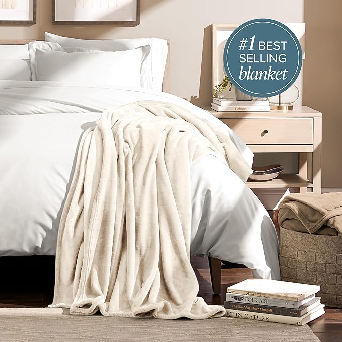 Bare Home Fleece Blanket - King Size - Ultra-Soft Lightweight for Bed, Sofa, and Couch - Luxury Microplush - Cozy Warm Blanket (King, Vanilla)