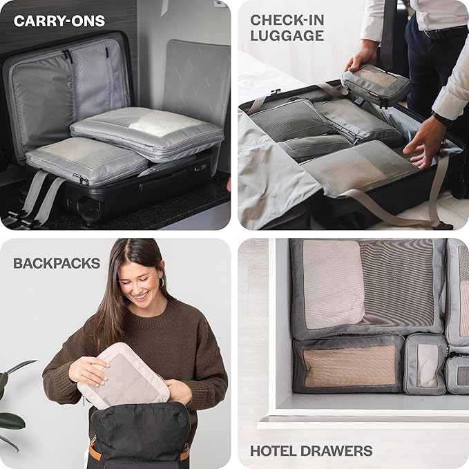 Compression Packing Cubes for Travel - Luggage Organizer Bags - Double Zipper Packing Cubes for Suitcases (2-Pack, Black)