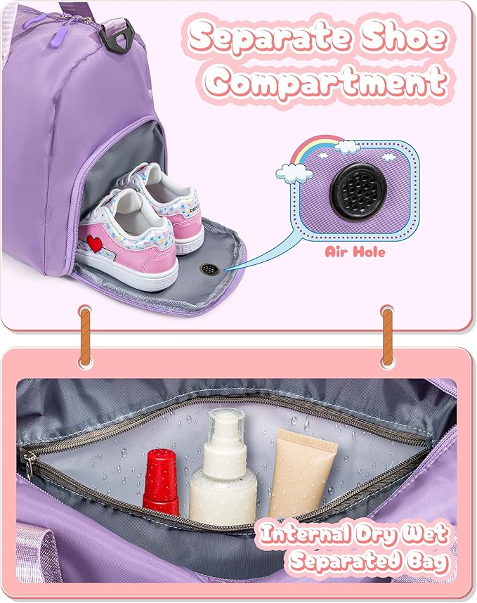 9 Year Old Girl Birthday Gifts-Girl Gym Bag with Shoe Compartment, Kid Personalized Weekender Overnight Bags, Travel Tote with Makeup Pouch, Easter Gift 5 6 7 8 9 10 Year Old (Letter N)