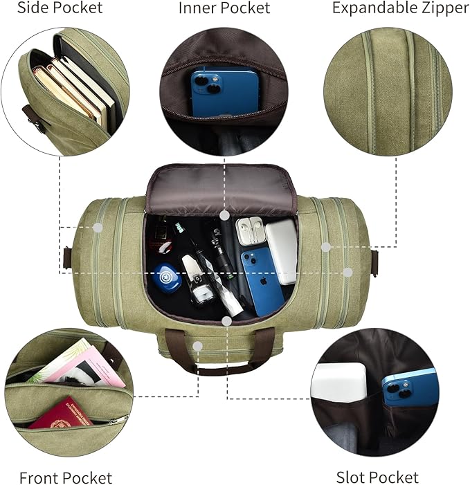 Dimayar Duffle Bag for Men, Expandable to 50L Large-Capacity Weekender, Water-Resistant Mens Duffle Bags for Traveling, Durable Overnight Carry-On, Versatile for Gym and Travel