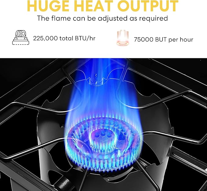 VIVOHOME 225,000 BTU Outdoor 3-Burner Propane Gas Stove, Heavy-Duty Camping Cooker with Detachable Legs Stand, Ideal for Backyard, Camping, and Outdoor Cooking