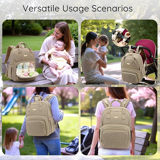 Diaper Bag Backpack - Large Multi functional, Boys, Girls & Baby Travel Essentials Tote with Changing Pad, Insulated Pockets, Stroller Straps, Waterproof - Diaper Bag for Mom & Maternity (Brown Taupe)
