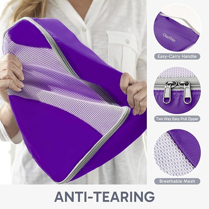 ALL INCLUDED 10 Set Durable Packing Cubes for Suitcases,OlarHike Essentials for Travel, UPGRADED Anti-Tear Stitching, NEW Improved Luggage Packing Organizers for Travel Accessories (Purple)