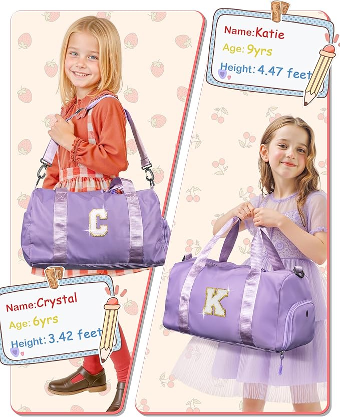 Easter Gifts for Teens Girls-Girl Gym Bag with Shoe Compartment, Kid Personalized Weekender Overnight Bags, Initial Travel Tote with Makeup Pouch, Gift for 3 4 5 6 7 Year Old Kids (Letter T)