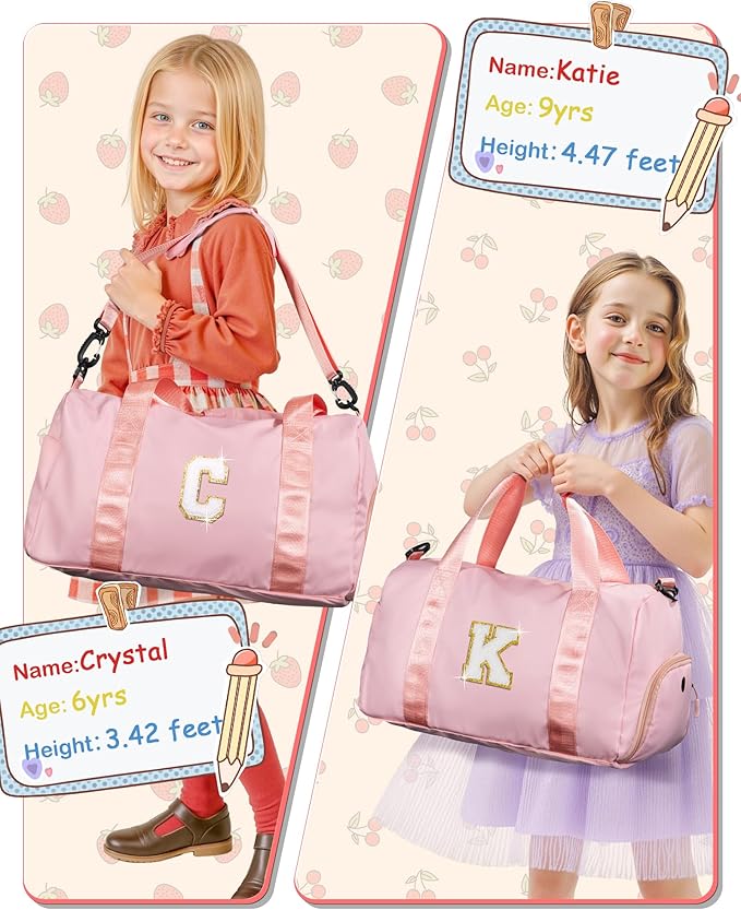 Gifts for 3 4 5 6 7 8 9 Year Old Girls-Girl Gym Bag with Shoe Compartment, Kid Weekender Overnight Bags, Initial Travel Tote with Makeup Pouch, 10 Year Old Girl Birthday Gifts Teen (Letter C)