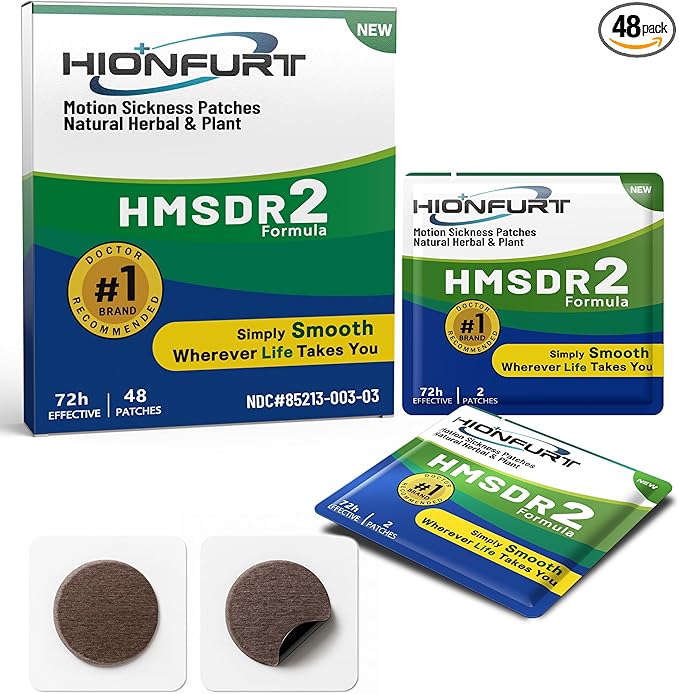 HMSDR2 48ct Motion Sickness Patches – Sea Sickness Patches for Cruise, Car, Airplane – Non-Drowsy, 72H Lasting