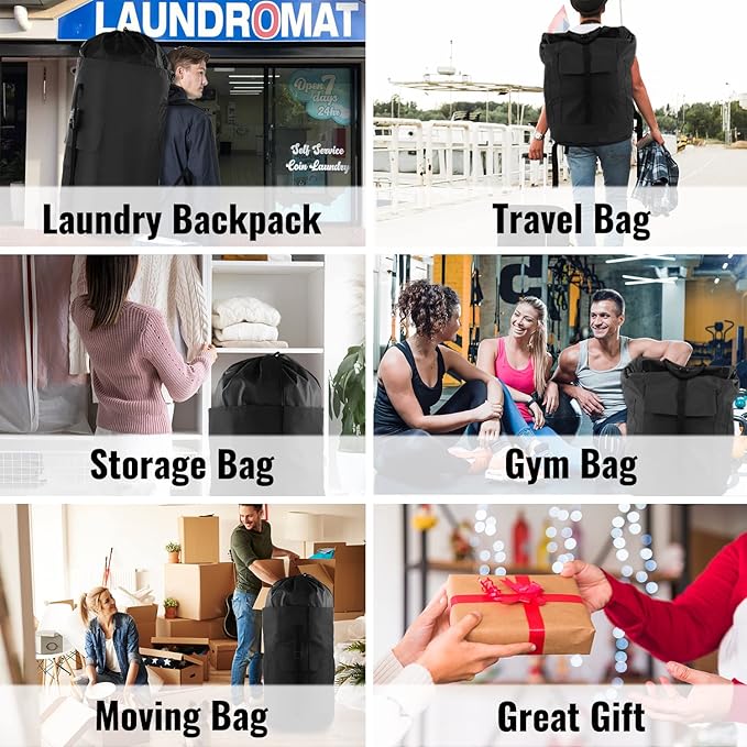 Laundry Bag Backpack, 125L, Extra Large with Shoulder Straps, Adjustable & Extendable Design, Hamper 3 Pockets for Laundromat, College, Travel, Camping