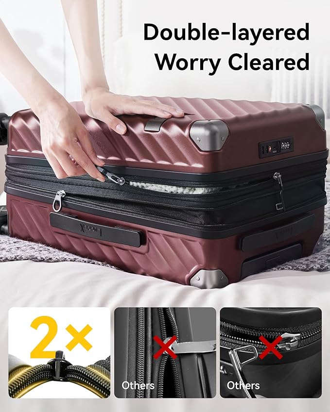 LUGGEX Luggage with Spinner Wheels, Polycarbonate Expandable Hard Shell Suitcase, Carry On 20 Inch, Silver