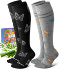 Bamboo Viscose Compression Socks for Women Men 2 Pairs 15-20mmHg Knee High Compression Socks Travel Nurse