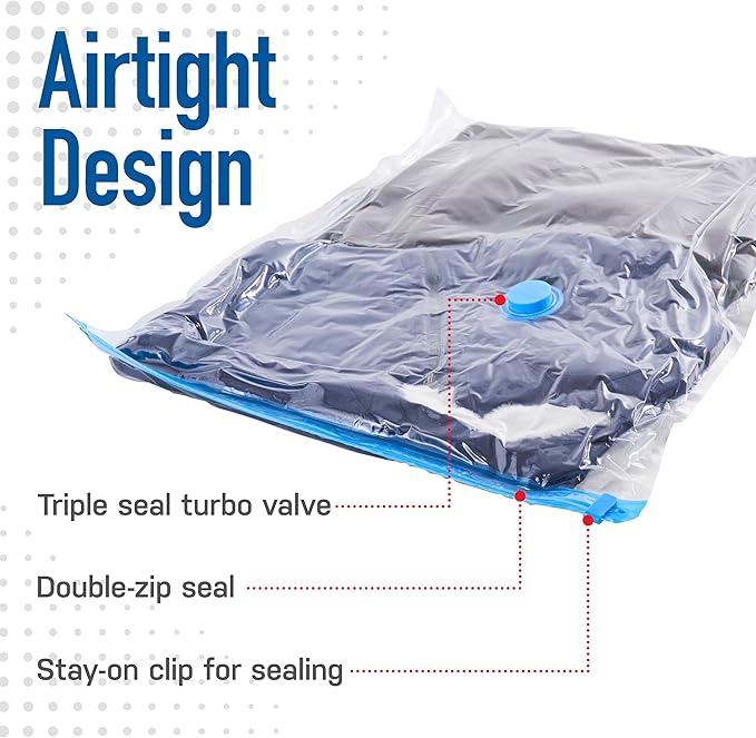 5 Pack Small Vacuum Storage Bags for Comforters, Blankets & Clothes – Vacuum Sealed Compression Bags with Hand Pump – Space Saver Storage Bags for Bedding, Moving, Travel & Organization