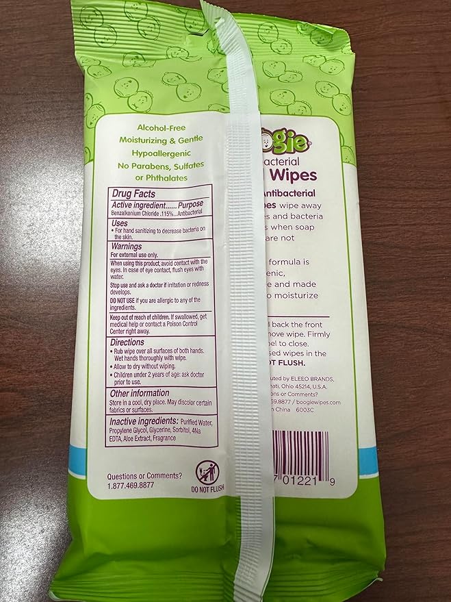Boogie Antibacterial Hand Wipes by Boogie, Alcohol Free, Hypoallergenic and Moisturizing Aloe, for Kids and Adults -100 Total Wipes (5 Packs of 20)