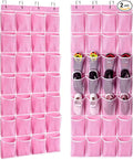KEEPJOY 28 Pocket Over The Door Shoe Organizer, 2Pack Hanging Shoe Organizer for Door, Hanging Door Shoe Holder Rack with Mesh Pockets Large Size 65 x 23 inch (Pink-2Pack)