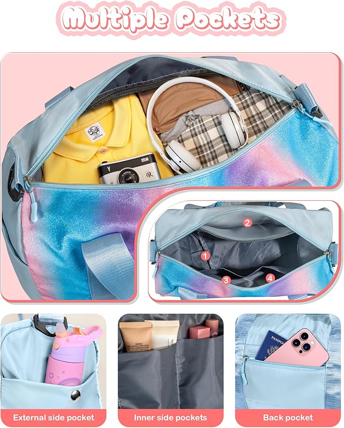 Girls Day Gifts-Girl Gym Bag with Shoe Compartment, Kid Personalized Weekender Overnight Bags, Initial Travel Tote with Makeup Pouch, Gift Ideas for Niece Sister (Letter O)