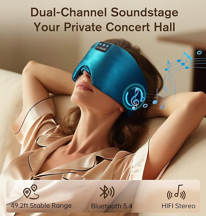 LC-dolida Luxurious Silk Soft Sleep Mask, Sleep Headphones with Bluetooth 5.4 for Side Sleeper, Total Blackout Eye Sleeping Mask for Women and Men, Ideal Gift for Restful Sleep, Travel(Dark Green)