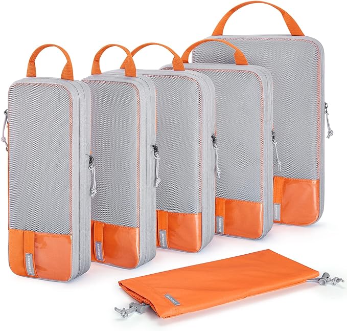 BAGSMART 6 Set Compression Packing Cubes - Lightweight Travel Essentials, Durable Luggage Organizer