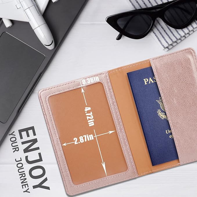 TIGARI Passport Holder for Travel Women Men, PU Leather Passport Wallet Cover Case Sleeve, Waterproof Protected Document Organizer, Family Vacation Plane Cruise Travel Essentials-Pink