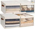 StorageWorks Storage Bins with Lid and Clear Window, Fabric Storage Boxes with Lids, Stackable Basket for Shelves, Closet Organizer and Storage Bins, Beige, Jumbo, 4-Pack