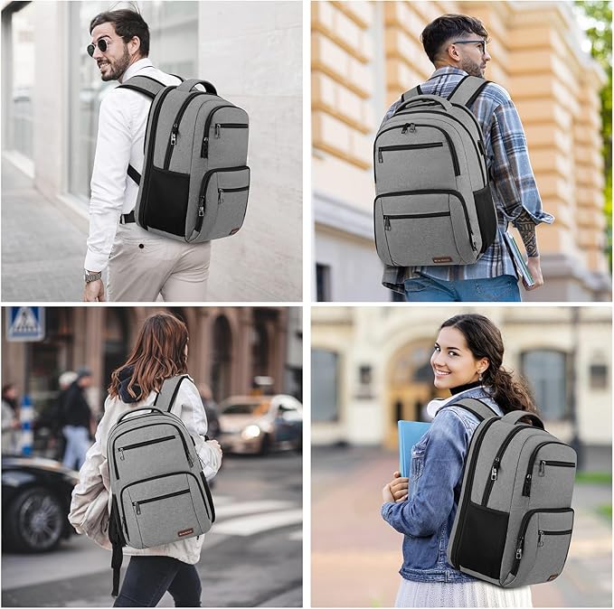 BIKROD Backpack for Men and Women, School Backpacks Water Resistant Back Pack with USB Charging Port, TSA Travel Backpack, Business Anti Theft Sturdy Computer Bag Gifts Fits 17.3 Inch Laptop, Grey