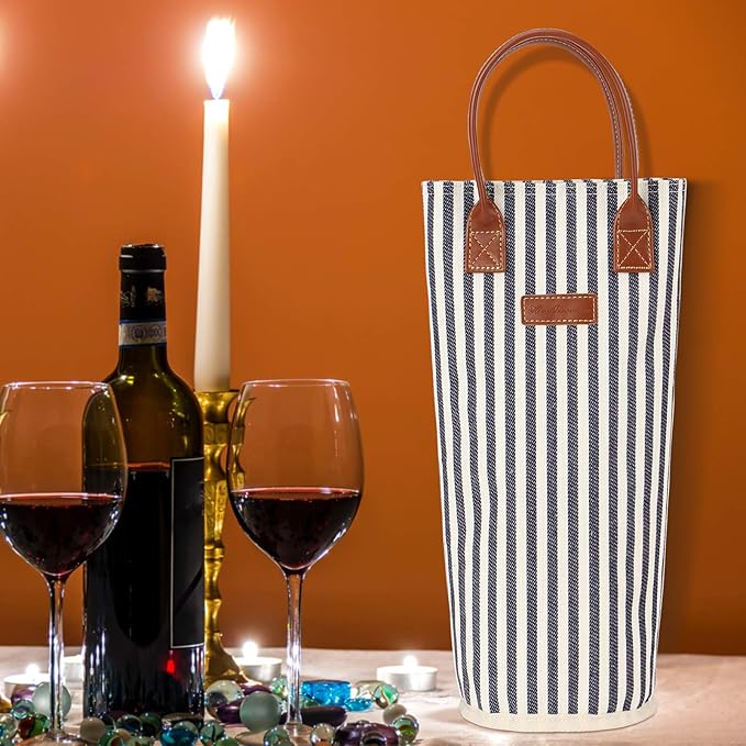 ZORMY Single Bottle Insulated Wine Tote, 1 Bottle Wine Carrier Bag Padded Wine Cooler Perfect Wine Lover's or Wedding Gift-Stripe (Srtipe)