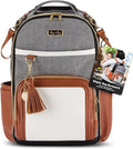 Itzy Ritzy Diaper Bag Backpack – Large Capacity Boss Plus Baby Backpack Diaper Bag Featuring 19 Pockets, Changing Pad, Stroller Clips, and Comfortable Straps (Coffee & Cream)