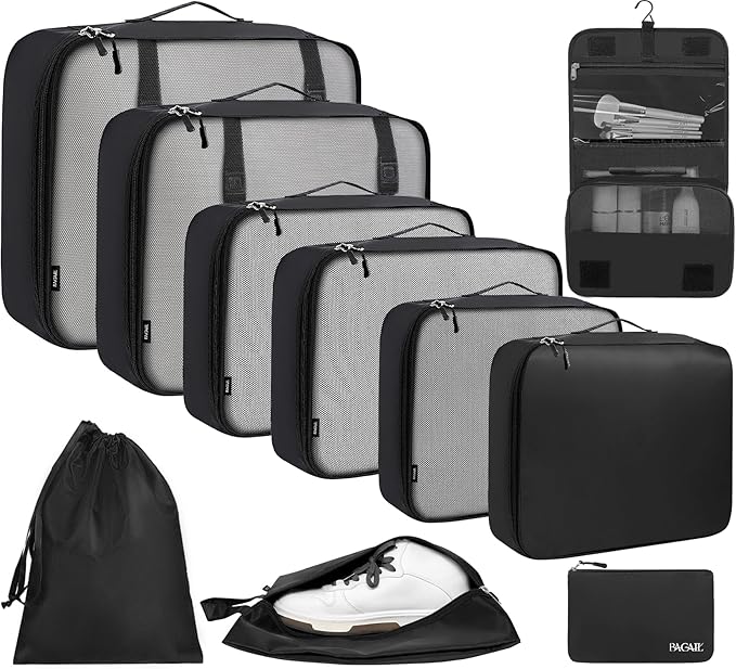 BAGAIL 6 Set/8 Set/10 Set Packing Cubes Various Sizes Packing Organizer for Travel Accessories Luggage Carry On Suitcase