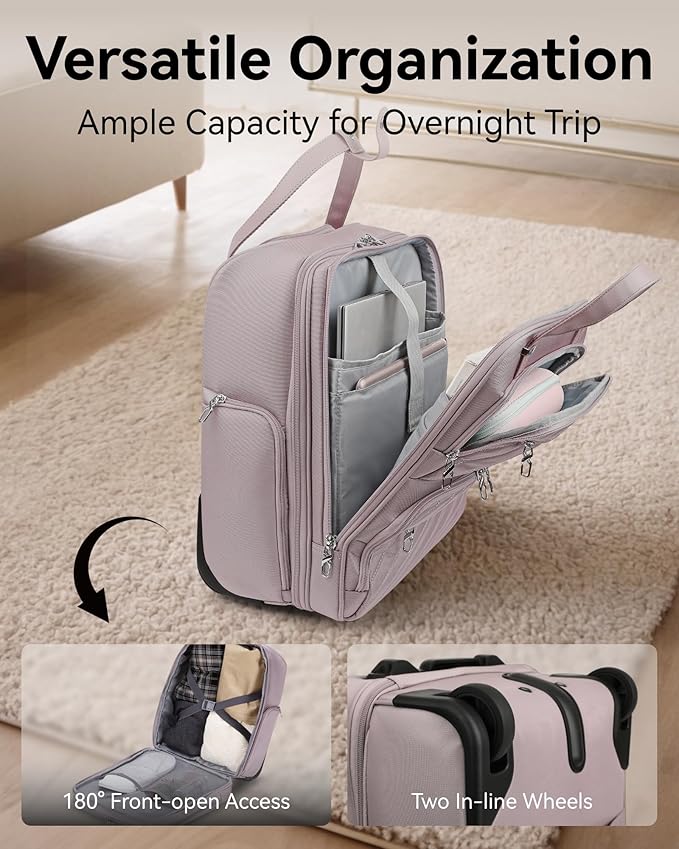 LUGGEX Underseat Carry On Luggage with Wheels, Stylish Lightweight Under Seat Luggage, Soft Sided Personal Item Suitcase for Short Trip (Grey Pink, 16 Inch)