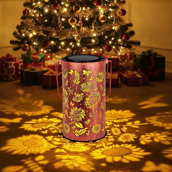 Homemory Sunflower Solar Lanterns Lights Outdoor Waterproof, Hollowed-Out Metal Decor Lantern, Gifts for Women, LED Solar Lights Metal Decoration Outside for Yard, Patio, Backyard, Porch, Lawn