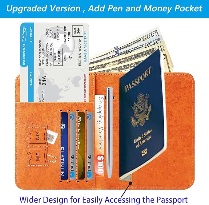 Passport Holder Cover Wallet Travel Essentials RFID Blocking Leather Card Case International Must Haves Travel Accessories for Women Men(113#Claybank)