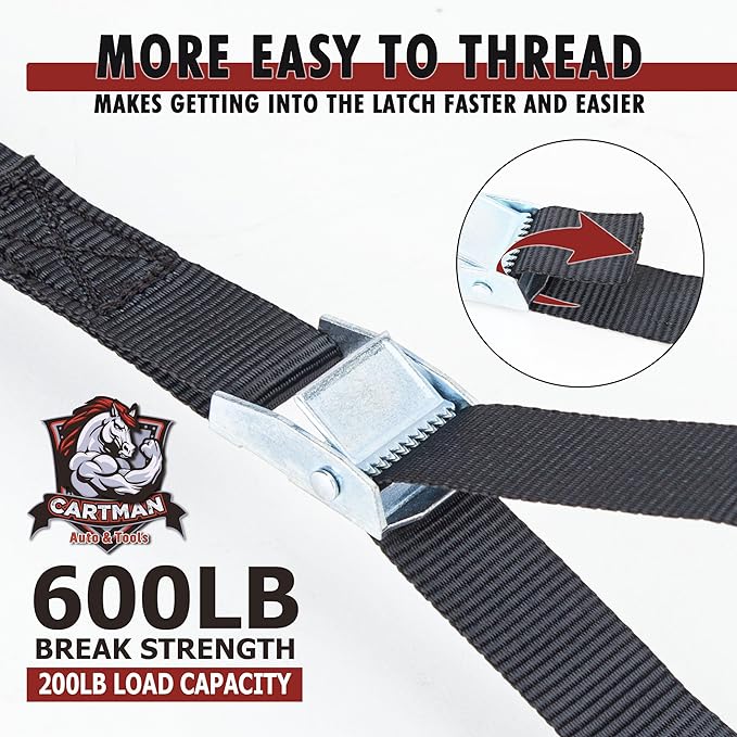 Cartman 1" x 12' Lashing Straps Cargo Tie-Down Strap Up to 600lbs, 6pk in Carry Bag, Black