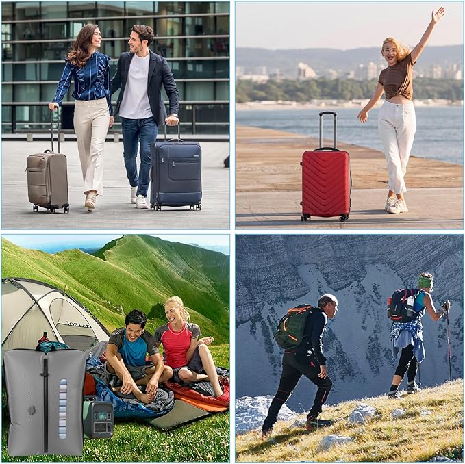 2025 Vacuum Bags for Travel with See-Through Window & 5KPa Pump Space Saver Vacuum Seal Bags for Clothing Travel IP67 Reusable Packing Organizers for Luggage, Backpack, Suitcase Grey 2PC+Pump