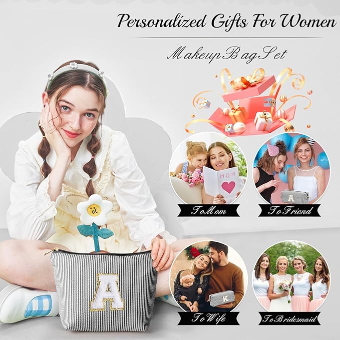 YOOLIFE Personalized Gifts for Women, Cute Travel Makeup Bag Daughter Niece Gifts Cosmetic Bag Skin Care Bag Sister Wife Friend Teacher Engagement Wedding Gifts for Women Mother'S Day Thank You Gift P